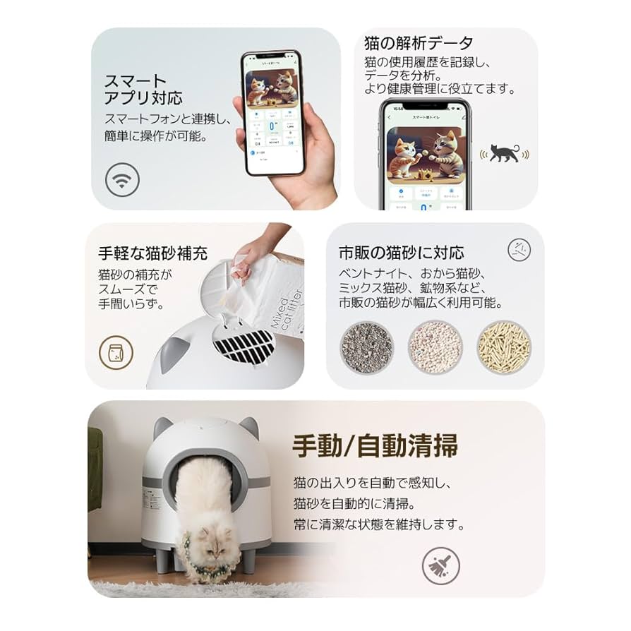 Amazon | OSJ 猫 トイレ 自動 スマート アプリ 遠隔操作 猫用